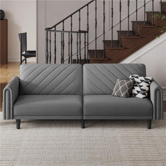 Costoffs Contemporary Sofa Bed Convertible Sofa Futon Couch Fabric 3-Seater Sofa Bed for Small Space/Apartments/Guest Rooms/Studios, Beige/Dark Gray