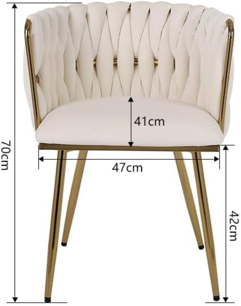 Set of 2 x Luxury Velvet/Metal Upholstered Seat Woven Dining Kitchen Home Restaurant Bar Pub Stool Chair (Cream/Gold)