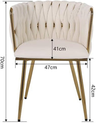 Set of 2 x Luxury Velvet/Metal Upholstered Seat Woven Dining Kitchen Home Restaurant Bar Pub Stool Chair (Cream/Gold)