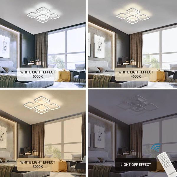 Flausch 5-Light 60Cm Modern Ceiling Light, Dimmable LED Flush Mount with Remote, Squares Acrylic Chandelier