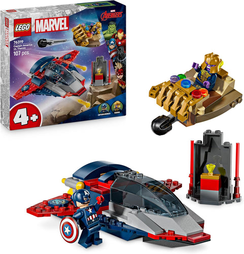 LEGO ǀ Marvel Captain America Vs. Thanos - Avengers Building Toy with a Jet Plane & 2 Minifigures with Accessories Incl. Cap'S Shield - Super Hero Gift for 4+ Year Old Boys - 76319