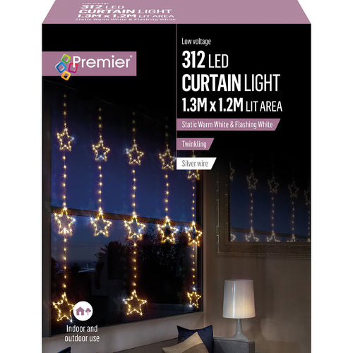Premier Curtain Light 312 Snowflake Silver Wire LED Lights