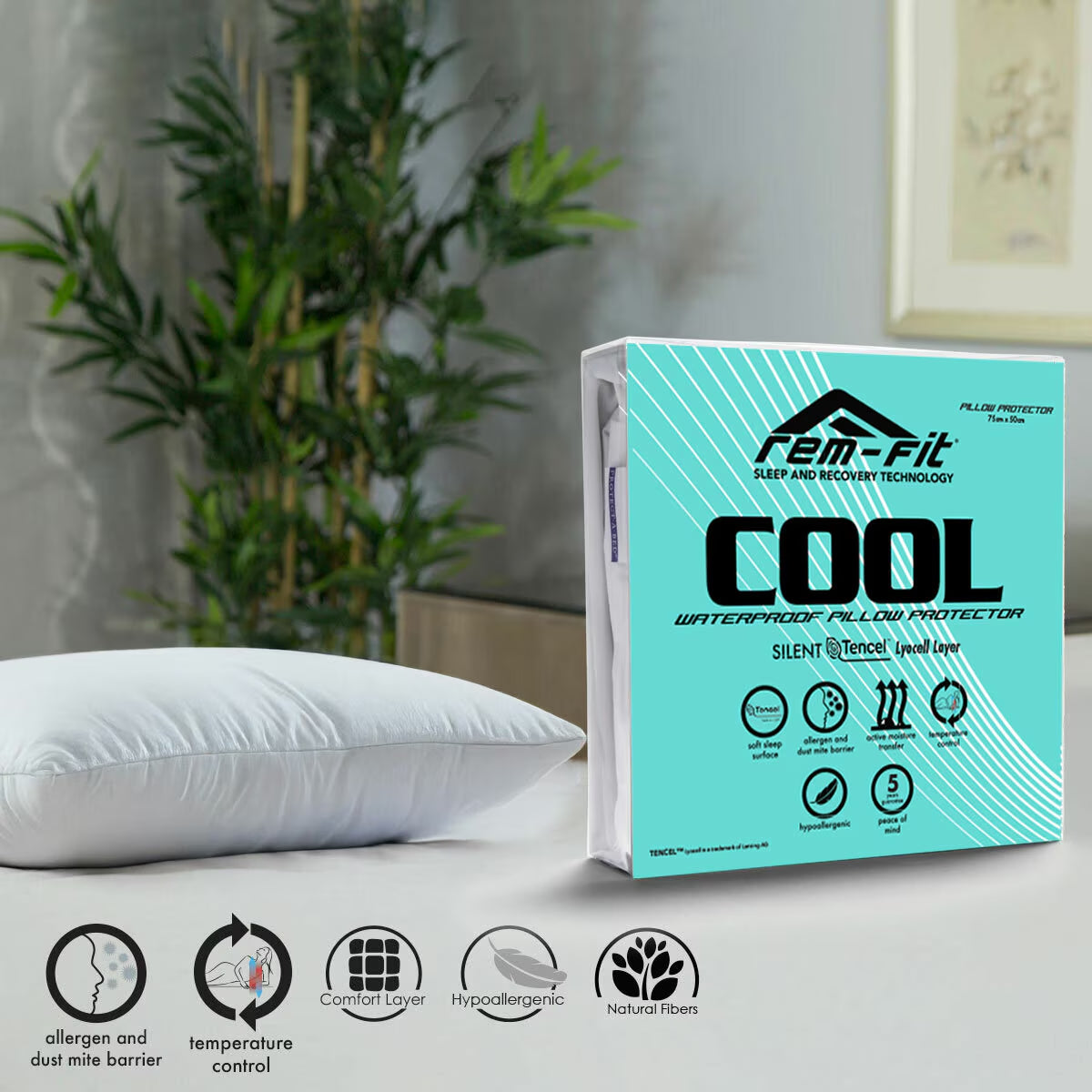 Rem-Fit Tencel Cool Pillow Protector, 2 Pack