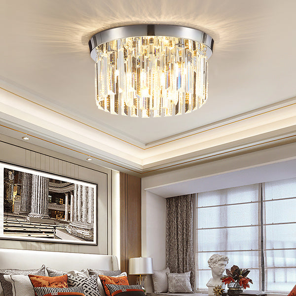 Modern Crystal Ceiling Lamp, Hanging Chandelier with Chrome Plated Iron Chassis, 4×G9 Bulbs, 30×30×14cm for Living Room, Bedroom, Dining Room & Corridor.