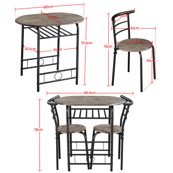 Costoffs 3 Piece Dining Table Set Modern Kitchen Table Set Space Saving Table and 2 Chairs Set with Steel Legs/Storage Rack for Kitchens/Balconies/Bedrooms/Apartments/Cafés, Natural/Drift Brown/White