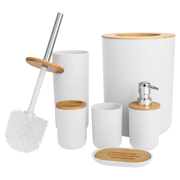 6pc Grey Black White Bathroom Accessories- Bathroom Bin And Toilet Brush Set- Durable Toothbrush Holder Cup- Soap Dispenser With Pump- Soap Dish Holder