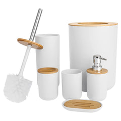 6pc Grey Black White Bathroom Accessories- Bathroom Bin And Toilet Brush Set- Durable Toothbrush Holder Cup- Soap Dispenser With Pump- Soap Dish Holder