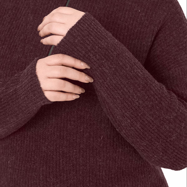 Modern Ambition Ladies 1/4 Zip Sweater in Burgundy