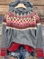 Women's Winter Hooded Jacquard Sweatshirt Style Glacier Snow Mountain Chunky Elegant Fashionable Comfortable Casual Vintage Commuter Soft Slim-Fit Top