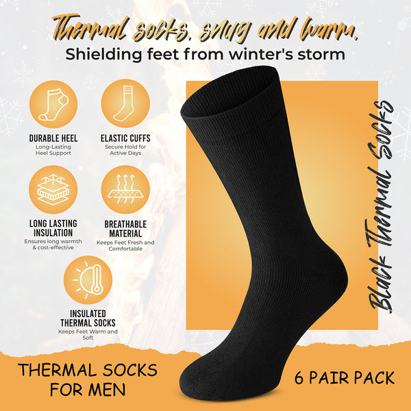 6 Pairs of Men's Thermal Ultra Warm Cotton Rich Thermal Socks - UK Size 6-11 - Perfect for all Season Wear, Have a Mid Tube Design for Ultimate Comfort