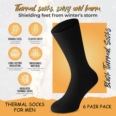 6 Pairs of Men's Thermal Ultra Warm Cotton Rich Thermal Socks - UK Size 6-11 - Perfect for all Season Wear, Have a Mid Tube Design for Ultimate Comfort