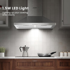 COMFEE' 60 Cm Chimney Cooker Hood Stainless Steel Extractor Hood with LED and Recirculating & Ducting System Wall Mounted Range Hood 600 Mm Extractor Fan - Silver KWH-PYRA17SS-60