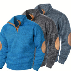 Men'S Long-Sleeve Casual Knit Shirt with a Stand Collar for Autumn And Winter, Suitable for Golf And Camping, Sold in a Set of Three