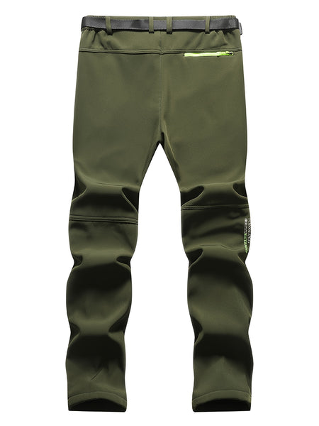 Men's Warm Windproof Cargo Pants with Belt & Zippered Pockets - Olive Green, Black & Yellow Accents, Perfect for Winter Outdoor Activities & Casual Wear, Winter Clothes