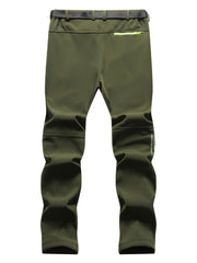 Men's Warm Windproof Cargo Pants with Belt & Zippered Pockets - Olive Green, Black & Yellow Accents, Perfect for Winter Outdoor Activities & Casual Wear, Winter Clothes
