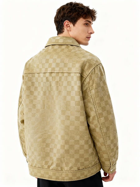 Men's Collared Shirt Thin Jacket Coat Casual Versatile Trendy High-End Workwear Top Checkered Spring/Autumn Shirt Jacket No Lining