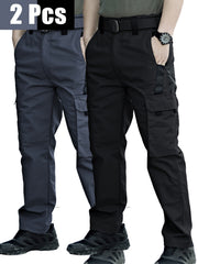 2pcs Men's Tactical Cargo Pants, Durable Multi-Pocket Work Pants for Outdoor Construction Work, Hiking And Trekking, Casual Tactical Pants | Adjustable Waist Pants | Hiking Gear (No Belt)
