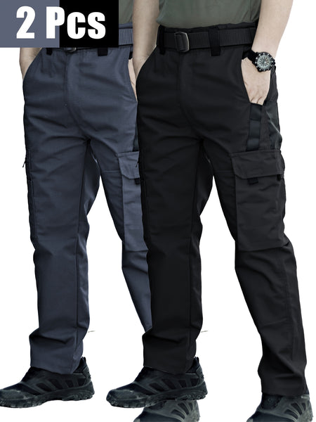 2pcs Men's Tactical Cargo Pants, Durable Multi-Pocket Work Pants for Outdoor Construction Work, Hiking And Trekking, Casual Tactical Pants | Adjustable Waist Pants | Hiking Gear (No Belt)