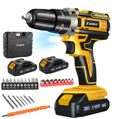 Cordless Combi Hammer Impact Drill Driver Electric Screwdriver & 2 Battery Electric Screwdriver Set 25+3 Clutch, Handheld Cordless Hammer Drill, 29 PCS Drill Bits, LED Light for Home and Garden DIY Project