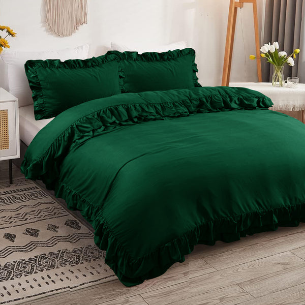 3-Piece Ruffle Frilled Duvet Cover Set – Soft, Comfortable Bedding with Pillowcases, Button Closure, Elegant Layered Design
