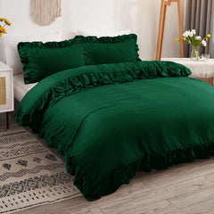 3-Piece Ruffle Frilled Duvet Cover Set – Soft, Comfortable Bedding with Pillowcases, Button Closure, Elegant Layered Design
