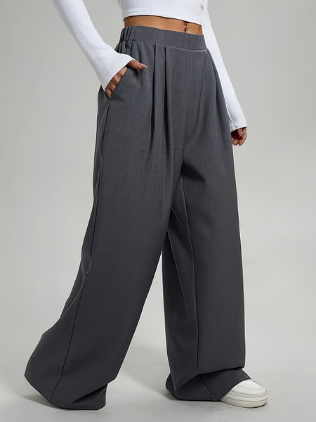 Elegant Set of Two Solid Color Casual Wide-Leg Pants