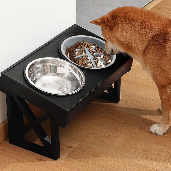 Raised Dog Bowl Height-Adjustable, Elevated Dog bowls with Stainless Steel Bowl and PP bowl, for Small Medium & Large Dogs, Black, 45*26*27.5cm