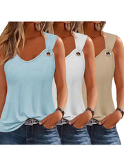 Three-Pack Women's Tank Tops Summer Sleeveless Loose Fit Eyelet Neck Solid Color Basic Shirts