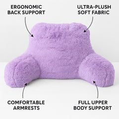 Teddy Fleece Reading Pillow with Arms Soft Backrest Support Cushion 65x40cm for Bed and Sofa in 4 Colours