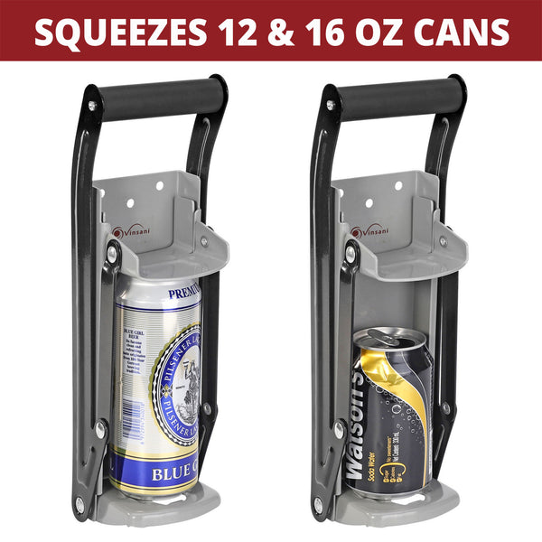 Vinsani Can Crusher with Bottle Opener 2 in 1 Heavy Duty Can Recycler PET Bottles 12oz 16oz up to 500ml Tin Can Soda Beer Cans Kitchen Recycling Tool for Home Kitchen