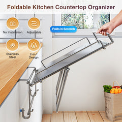Foldable Cabinet Door Hook Organizer, Countertop Shelf,No Drill Shelf, For Cabinet Pantry Cupboard, Rust-Resistant Design, Easy Installation Space Saving
