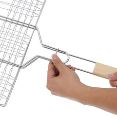1pc Heavy-Duty Metal Barbecue Mesh Clip | Commercial Barbecue Grill, Square Burger Clip, 32cm Handle, Suitable for Courtyard Gatherings and Barbecues, 33.5 X 20cm