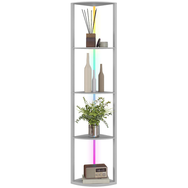 LED Floor Lamp with Shelves, 5-Tier Dimmable Standing Lamp with Adjustable Brightness and Foot Switch, Modern Corner Display Shelf Unit for Living Room Bedroom Office