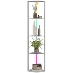 LED Floor Lamp with Shelves, 5-Tier Dimmable Standing Lamp with Adjustable Brightness and Foot Switch, Modern Corner Display Shelf Unit for Living Room Bedroom Office