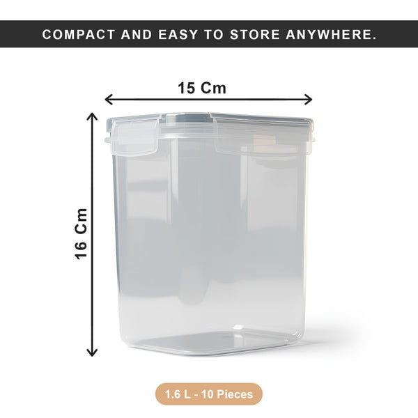 AEX Airtight Food Storage Container 1.6L – BPA-Free Plastic Food Storage Container with 4-Way Lock Lid, Leakproof Dry Food Storage Container for Cereal, Flour, Sugar, Rice & Pasta (Set of 10/20/30)