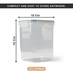AEX Airtight Food Storage Container 1.6L – BPA-Free Plastic Food Storage Container with 4-Way Lock Lid, Leakproof Dry Food Storage Container for Cereal, Flour, Sugar, Rice & Pasta (Set of 10/20/30)