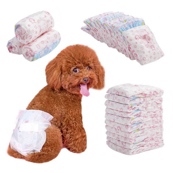 Dog Nappies, 10 PCS Female Pet Dog Cat Nappies Set, Disposable Sanitary Wraps Panties for Dog 0.5 - 32kg, Nappies Super Absorbent, 5 Size Diapers for Urinary Incontinence Dog