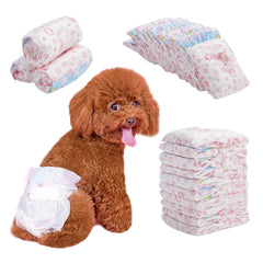 Dog Nappies, 10 PCS Female Pet Dog Cat Nappies Set, Disposable Sanitary Wraps Panties for Dog 0.5 - 32kg, Nappies Super Absorbent, 5 Size Diapers for Urinary Incontinence Dog