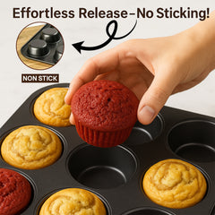 ANGIX 6 & 12 Cup Muffin Tray Nonstick - Dishwasher Safe Cupcake Tins for Baking | Non-Stick Pan Muffin Trays, Baking Mould for Muffins or Cupcakes, Bakeware - (Black)