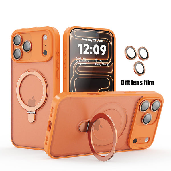 Phone Case - Matte Magnetic Stand Luxury Phone Case for Iphone 17, 16, 15 Pro Max Plus, Featuring a Large Ring Holder And Protective Cover