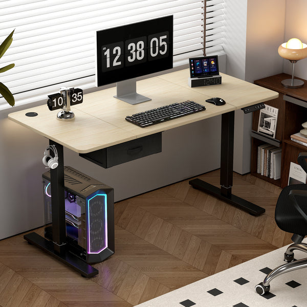 Electric Standing Desk, Sit Stand Table, Height Adjustable Electric Standing Computer Desk with USB Charging Port and Desk Drawer for Home Office