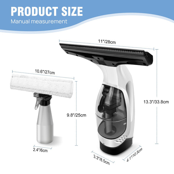 Cordless Window Vacuum Electric Window Squeegee 300ml Spray Bottle 3 in 1 for Spray Wipe Suck up Water, Cordless Vac Cleaner Tool for Windows, Tiles, Glass, Mirror and Countertops