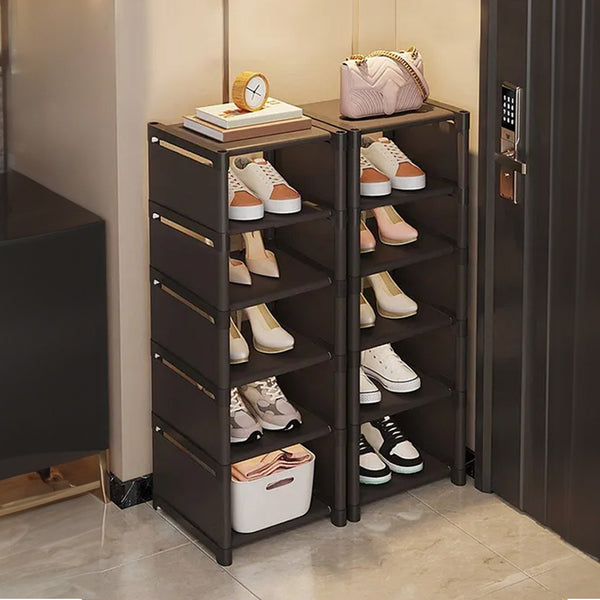 6/ 7/ 8 Tiers Metal Shoe Rack, Vertical Tall Narrow Shoe Rack Sturdy Free Standing Metal Shoe Shelf Storage Organizer, Multifunctional Shoe Cabinet, Space-saving Shoe Stand, Large Capacity Footwear Holder Corner Shoe Storage Rack for Closet Bedroom Entryw