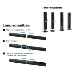 SoundBar with Subwoofer, Sound Bar for Smart TV, Wireless 5.0 Soundbars, Deep Bass, TV Audio System with ARC/Opt/AUX for Enhanced Home Theater Sound Speaker with Infrared Remote Control