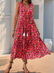 Spring/Summer Vacation Women'S Sleeveless Bohemian Style Fringed Tie-Up Printed Dress