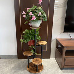 1 6-Tier Plant Stand with Wide Tray & Corner Pot Holder - Heavy-Duty Wood & Iron Multi-Tier Flower Display Shelf Suitable for /Outdoor Use, Space-Saving Step Shelves with Plant Display (Balcony,,)