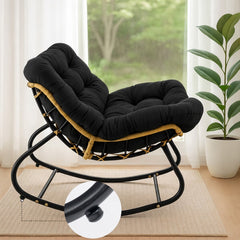 Egg Chairs Oversized Rattan Wicker Outdoor Rocking Chair Metal Frame Garden Rocking Chair Large Support Modern with Cushioned Seat