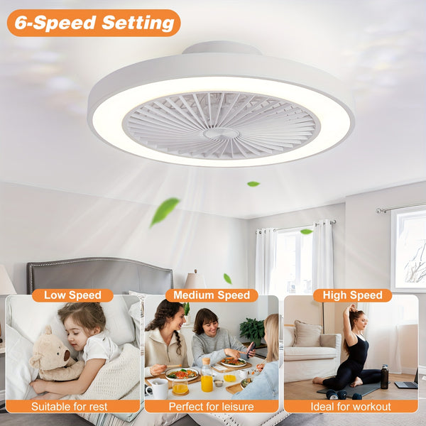 20' Low Profile Ceiling Fan with Lights And Remote Low Profile Flush Mount Ceiling Fan Light 6 Speeds 4000LM 48W Fandelier LED Fan Light Smart Timer 3000-6500K Dimmable for Dining Living Room