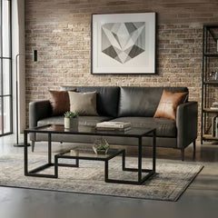 Alivio Modern Coffee Table with Metal Frame & Shelves Storage (Glass)