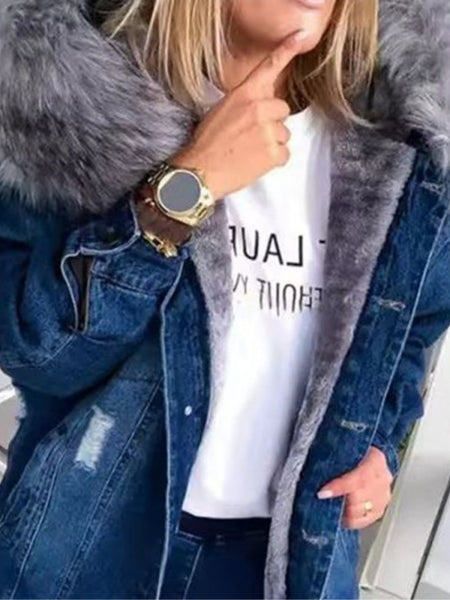 A New Stylish Denim Jacket Women's Wear in Autumn and Winter Autumn and Winter Fashion Women's Clothing Is Comfortable, Elegant, Street-style and Stylish for Casual Attire